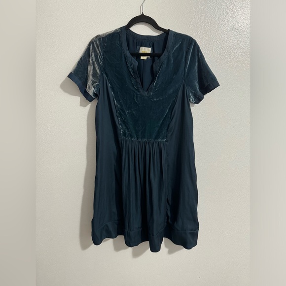Anthropologie Maeve Velvet Short Sleeve Tunic Mini Dress, Ingrid Teal - Medium - Picture 2 of 5